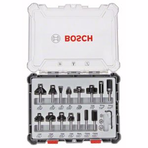 BOSCH	مجموعه من بنط الراوتر للتجاويف المستقيمه و الدائريه 15 قطعه كعب 6 مم	2607017471