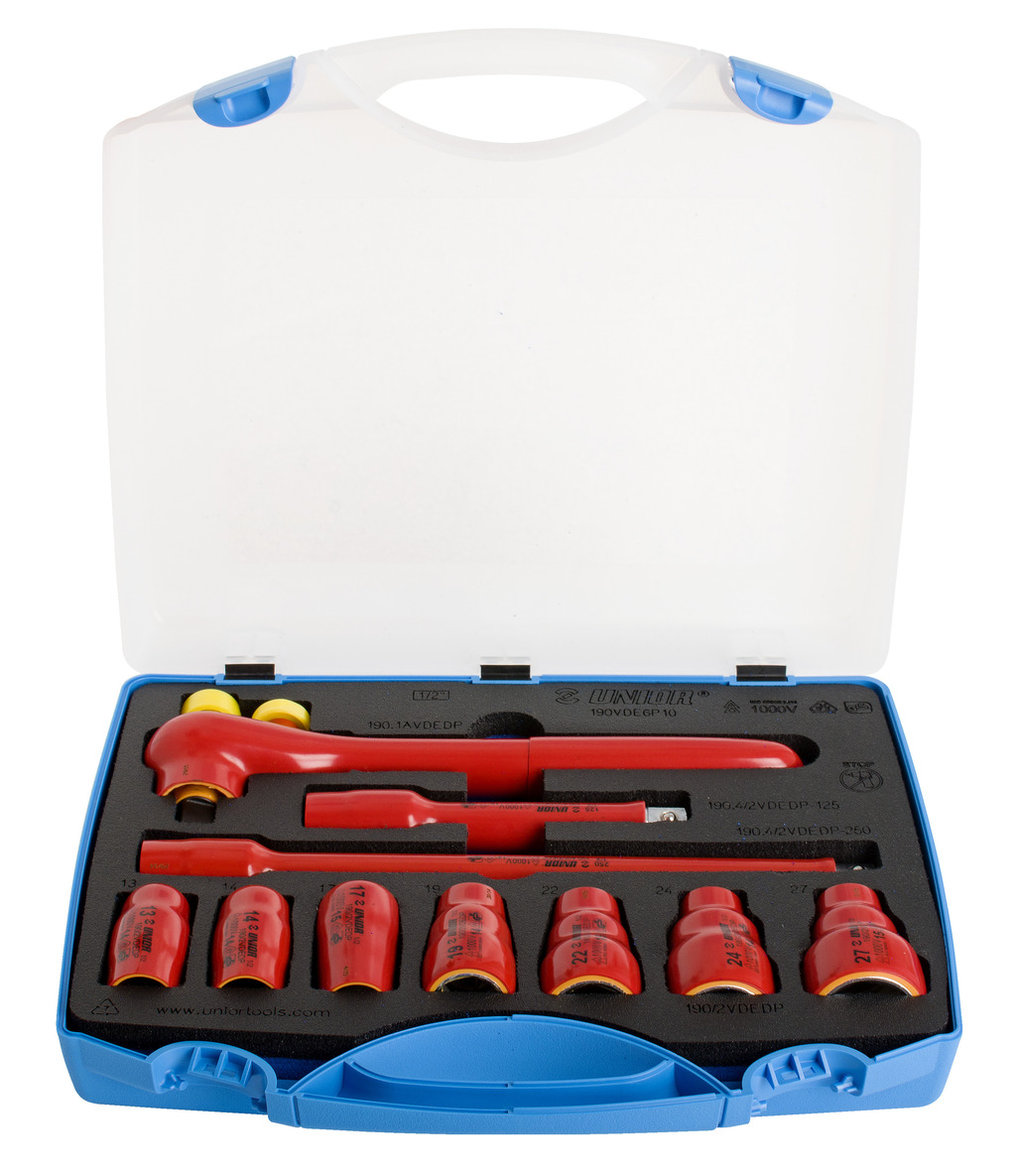 UNIOR	UN-612678	طقم لقم 1/2" معزول 1000 فولت من 10—24 عزل احمر 11 قطعة