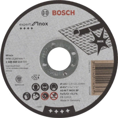 BOSCH	حجر قطعية  4.5 بوصة ستانلس ستيل 1.6مم 	2608600215