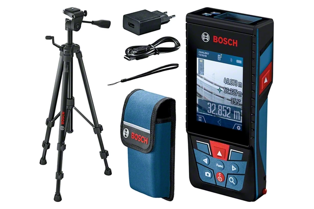 BOSCH GLM 120 C + BT 150 جهاز قياس مسافات ومساحة وحجم  120 متر  - ومزود بتقنية البلتوث + كاميرا + حامل