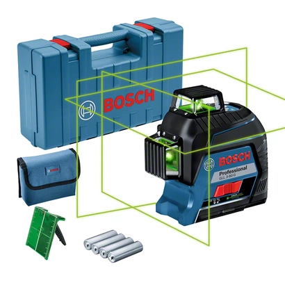 BOSCH GLL 3-80 G جهاز تحديد مستويات 80 متر 3 مستوى - 360 افقى - حامل حائطى - ليزر اخضر