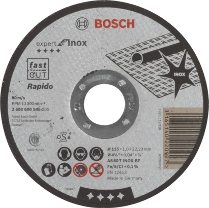 BOSCH	حجر قطعية  4.5 بوصة ستانلس ستيل 1مم 	2608600545